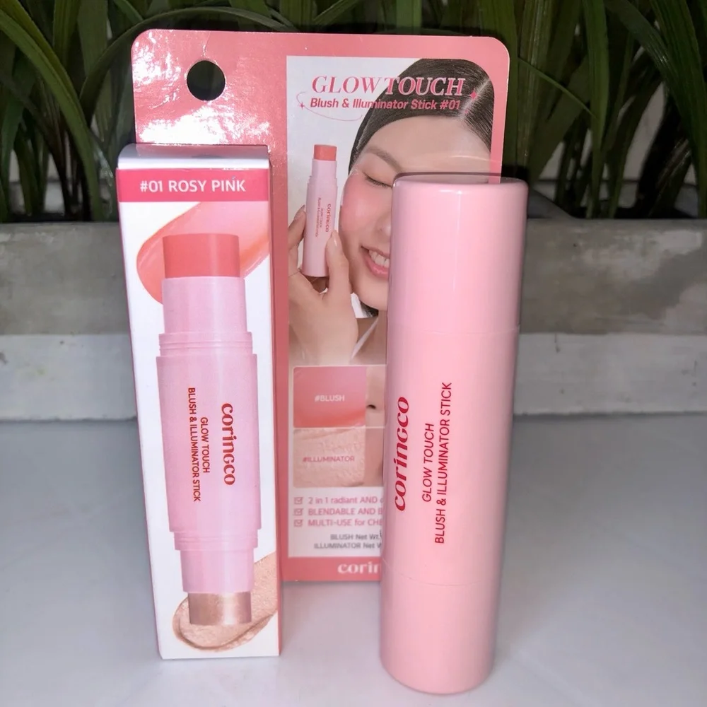 BNIB Coringco Kbeauty Glow Touch Blush & Illuminator Stick - Rosy Pink - Picture 2 of 12